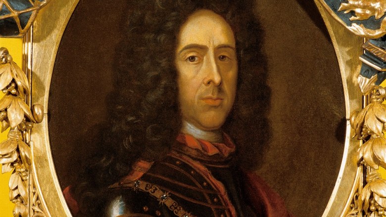 Portr&auml;t von Prinz Eugen in einem goldenen Rahmen.