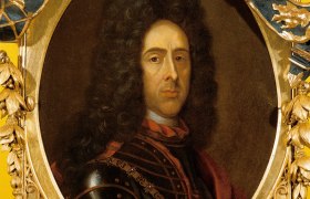 Porträt von Prinz Eugen in einem goldenen Rahmen.